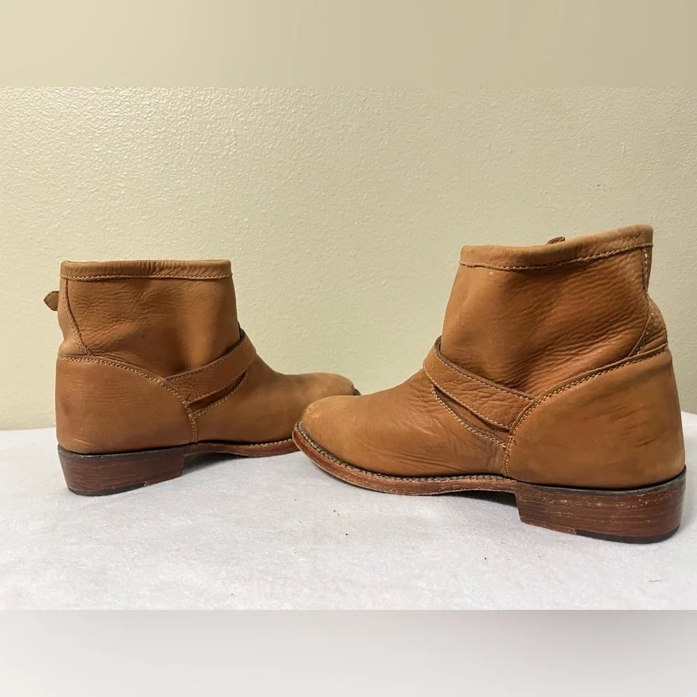 ASH TAN LEATHER DOUBLE BUCKLE BIKER MOTO ANKLE BOOT SIZE 9